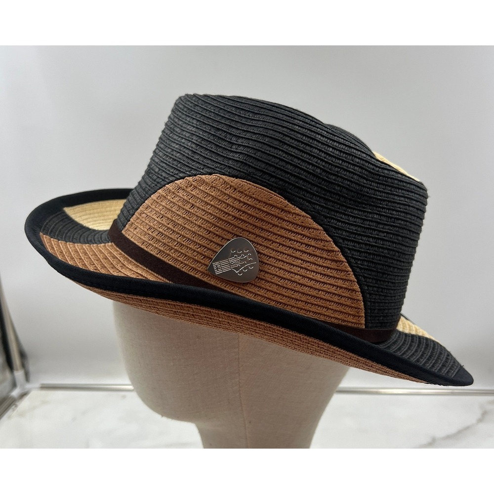 Santana by Carlos Santana Fedora Hat Men's M/L Black Tan Brown Colorblock Straw